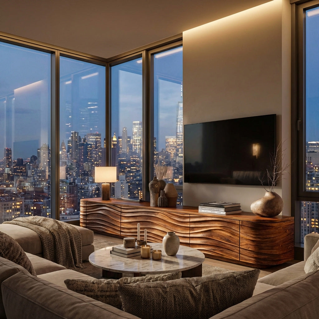 Contemporary Low Wood TV Stand For Media Room - Image 8