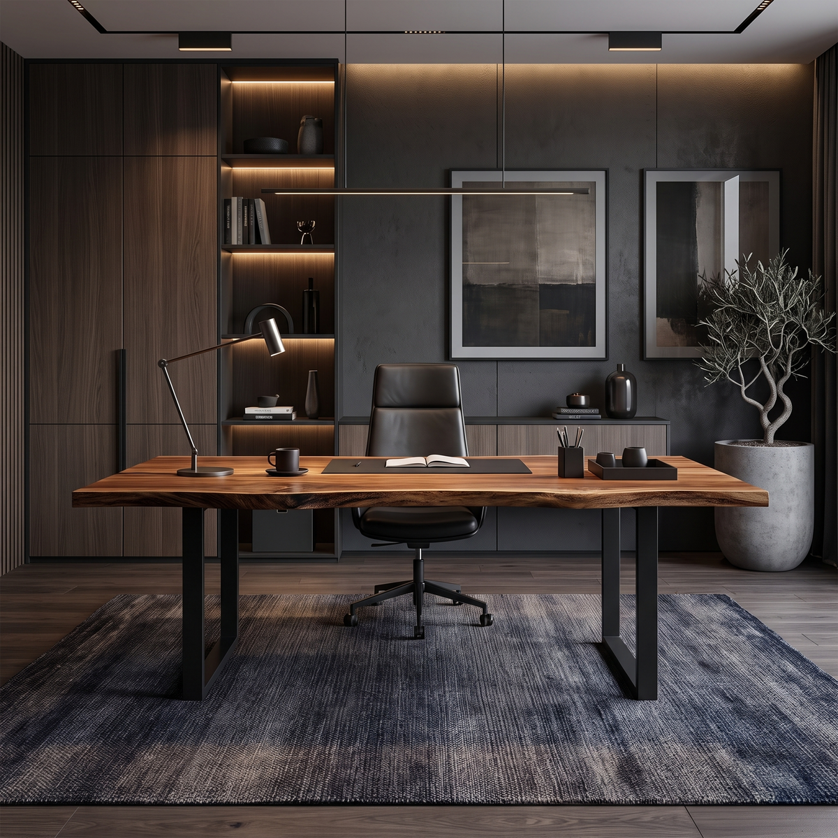 Mid Century Rustic Wooden Live Edge Desk For Home Office - Image 3