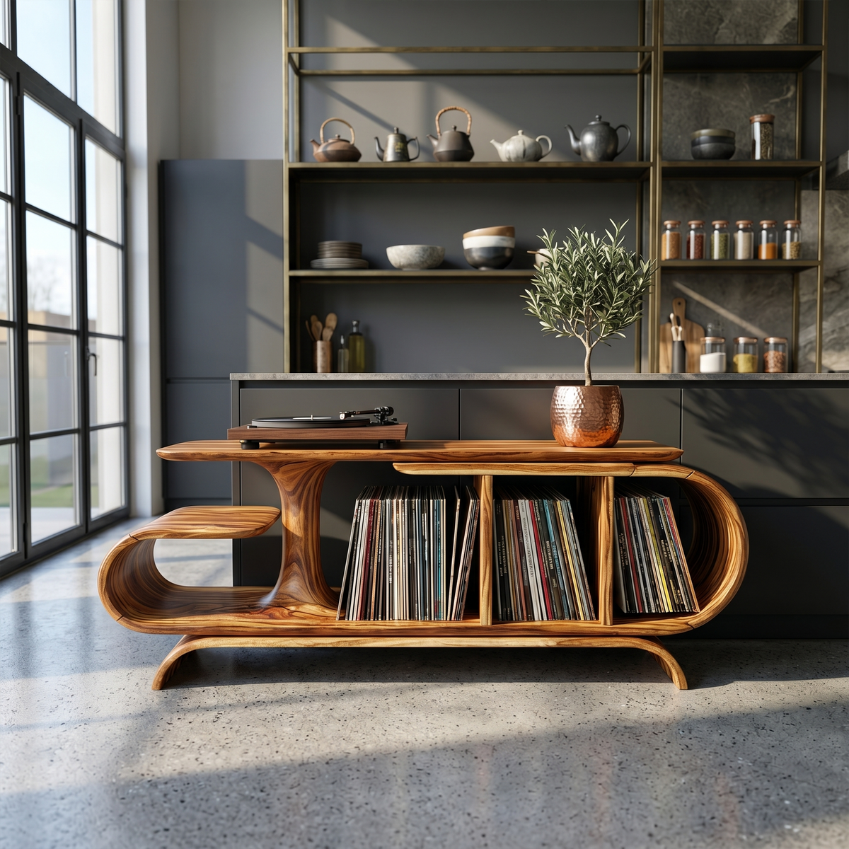 Organic Wave Vinyl Record Cabinet Modern Loft - Image 3