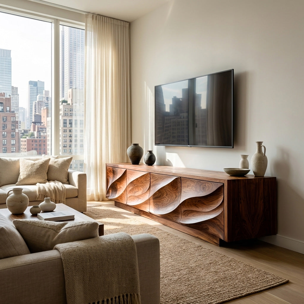 Modern Organic Wood TV Cabinet For Living Room - Image 8