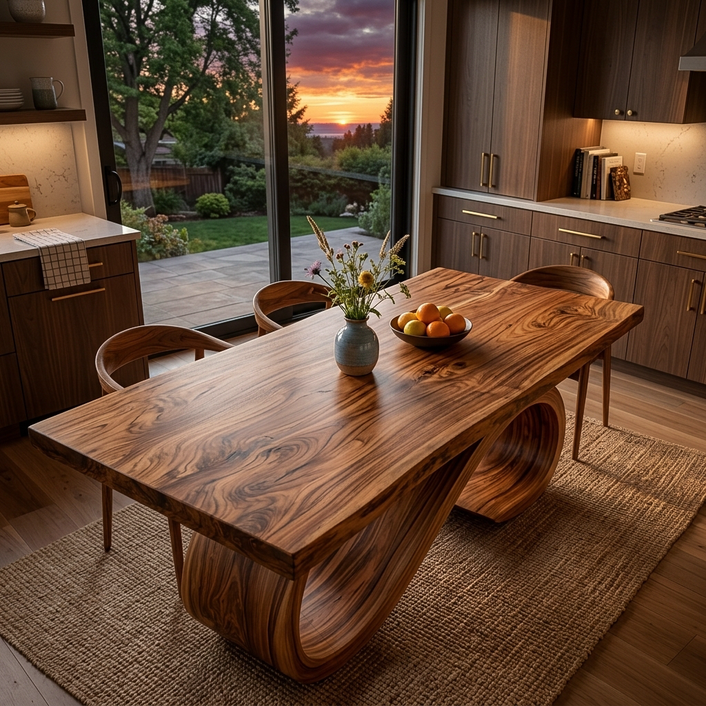 Modern Wooden Dining Table With Curved Base For Dining Area - Image 6