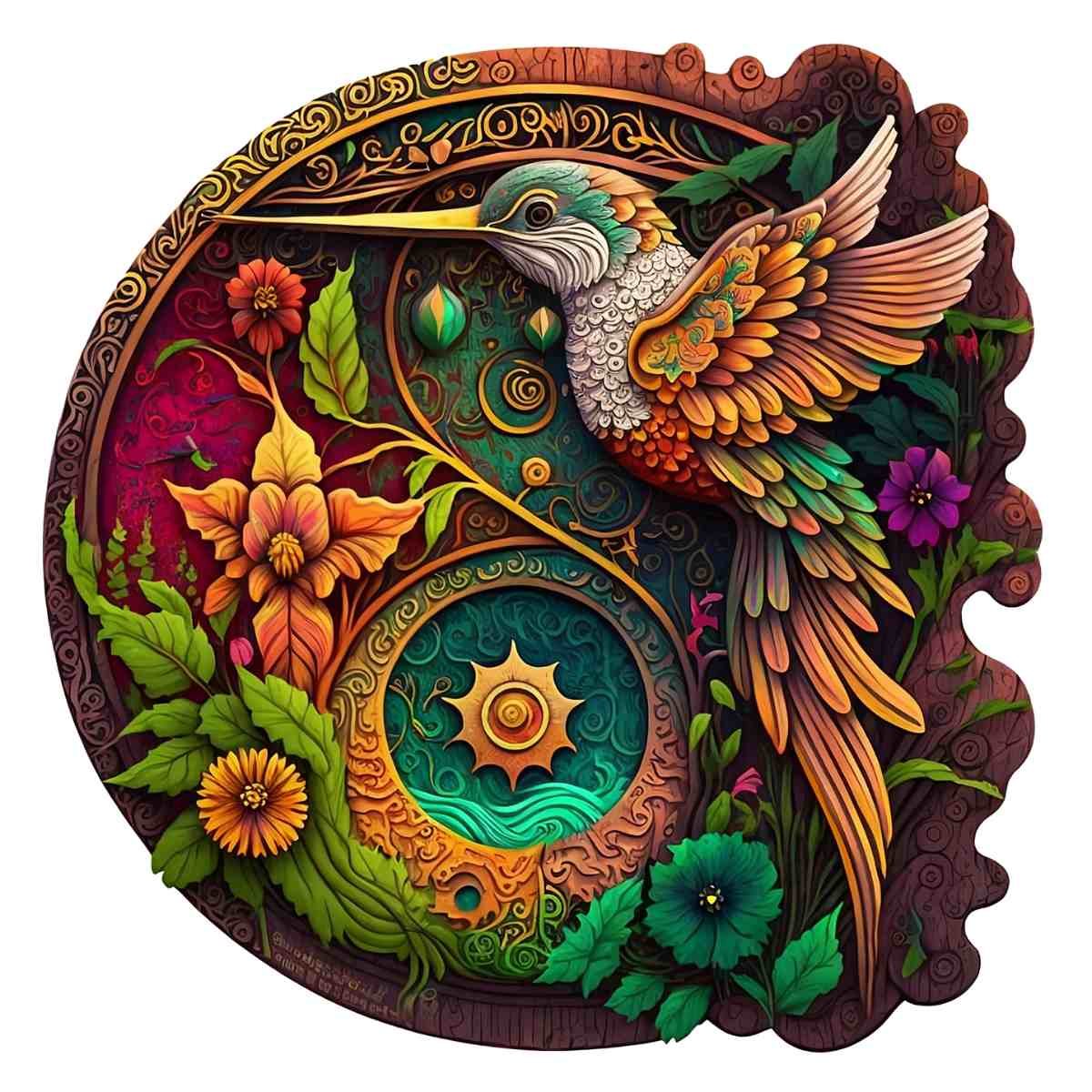 Nectar Quest Hummingbird Wooden Jigsaw Puzzle – Unique Shaped Pieces for Adults
