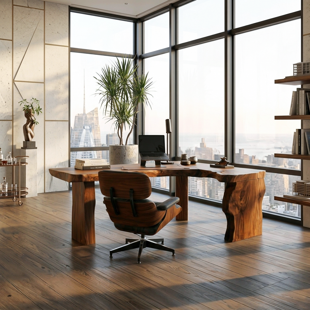 Rustic Live Edge L Shaped Desk For Home Workspace - Image 4