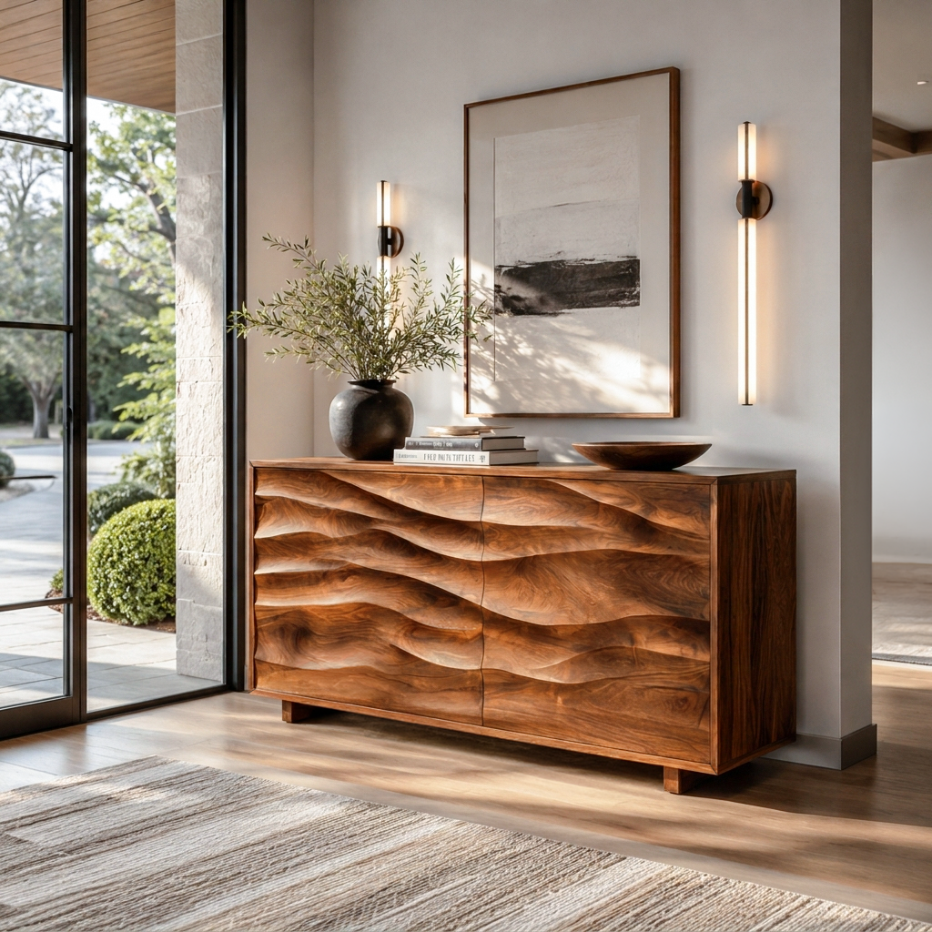 Modern Organic Wave Carved Sideboard For Festive Home Decor - Image 4