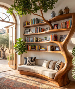 Authentic Hand-Carved Solid Wood Tree Bookshelf Daybed