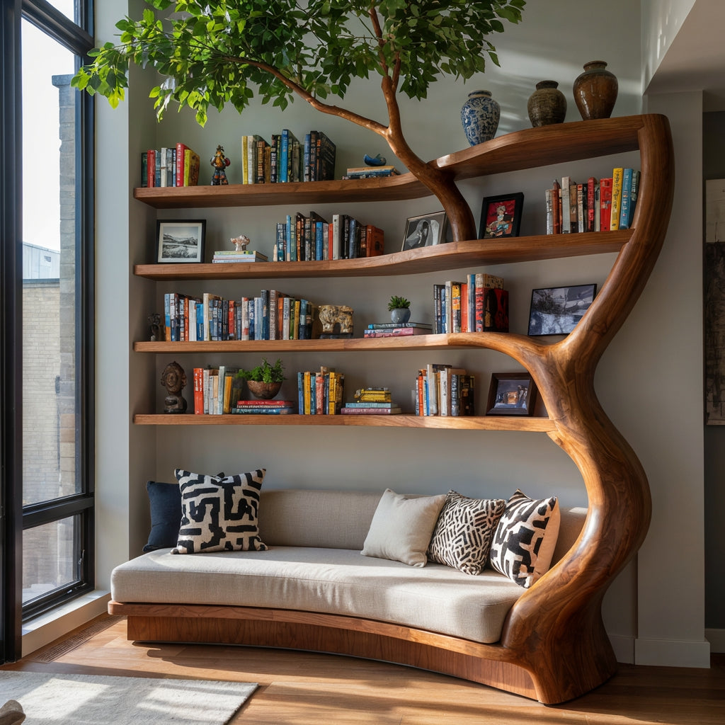Authentic Hand-Carved Solid Wood Tree Bookshelf Daybed - Image 7
