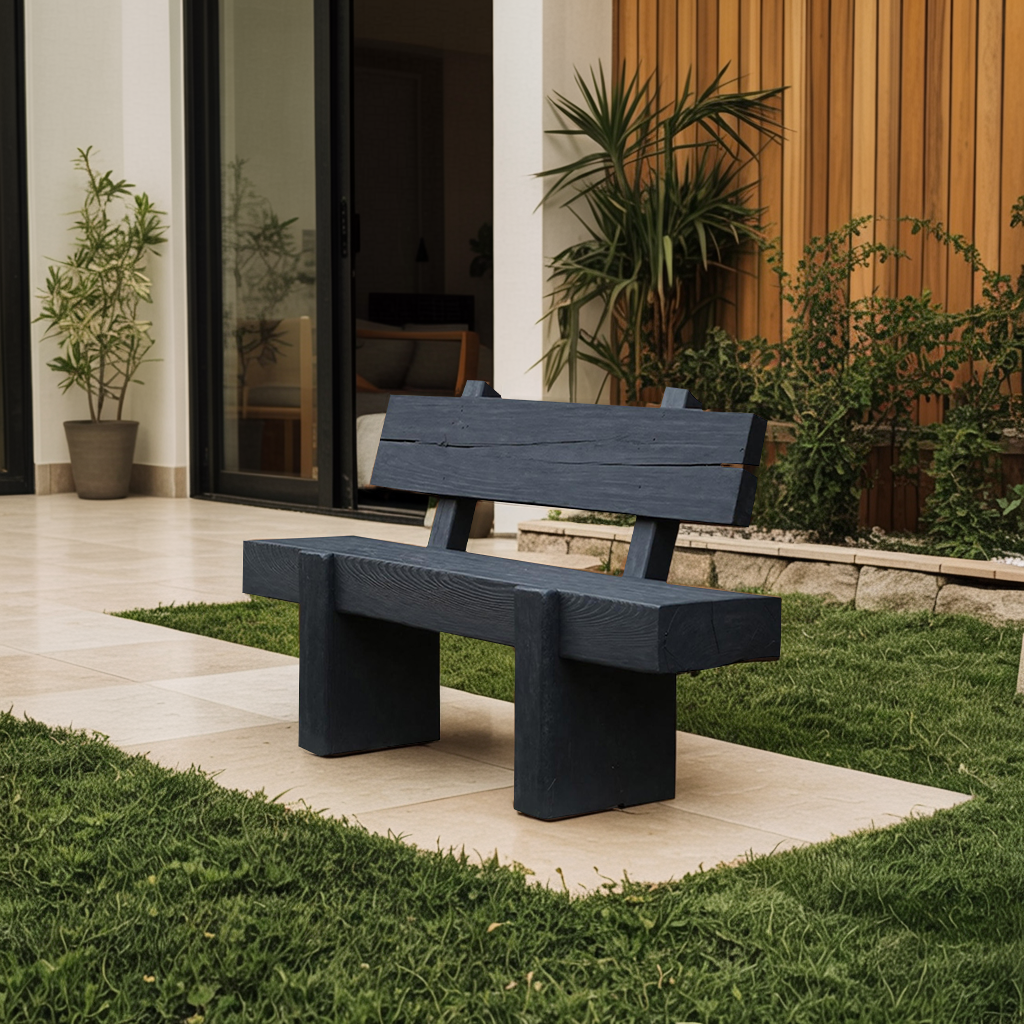 Modern Solid Wood Outdoor Bench With Charred Finish For Garden Or Patio - Image 4