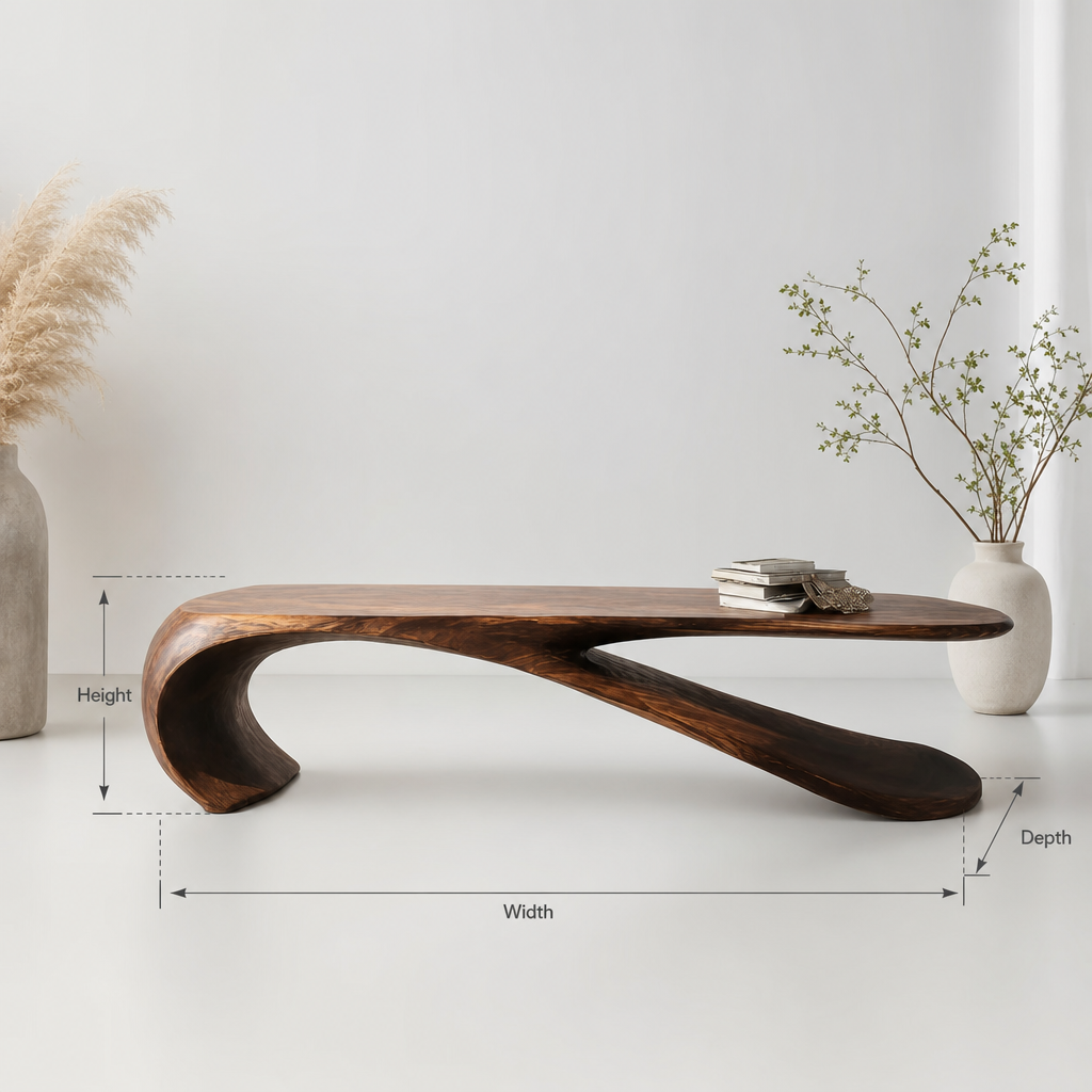 Handcrafted Sculptural Wood Bench - Image 2