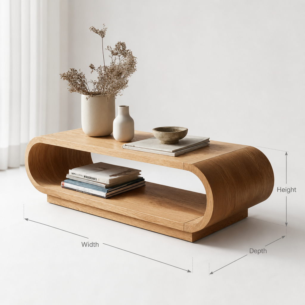 Modern Curved Wood Coffee Table - Image 2