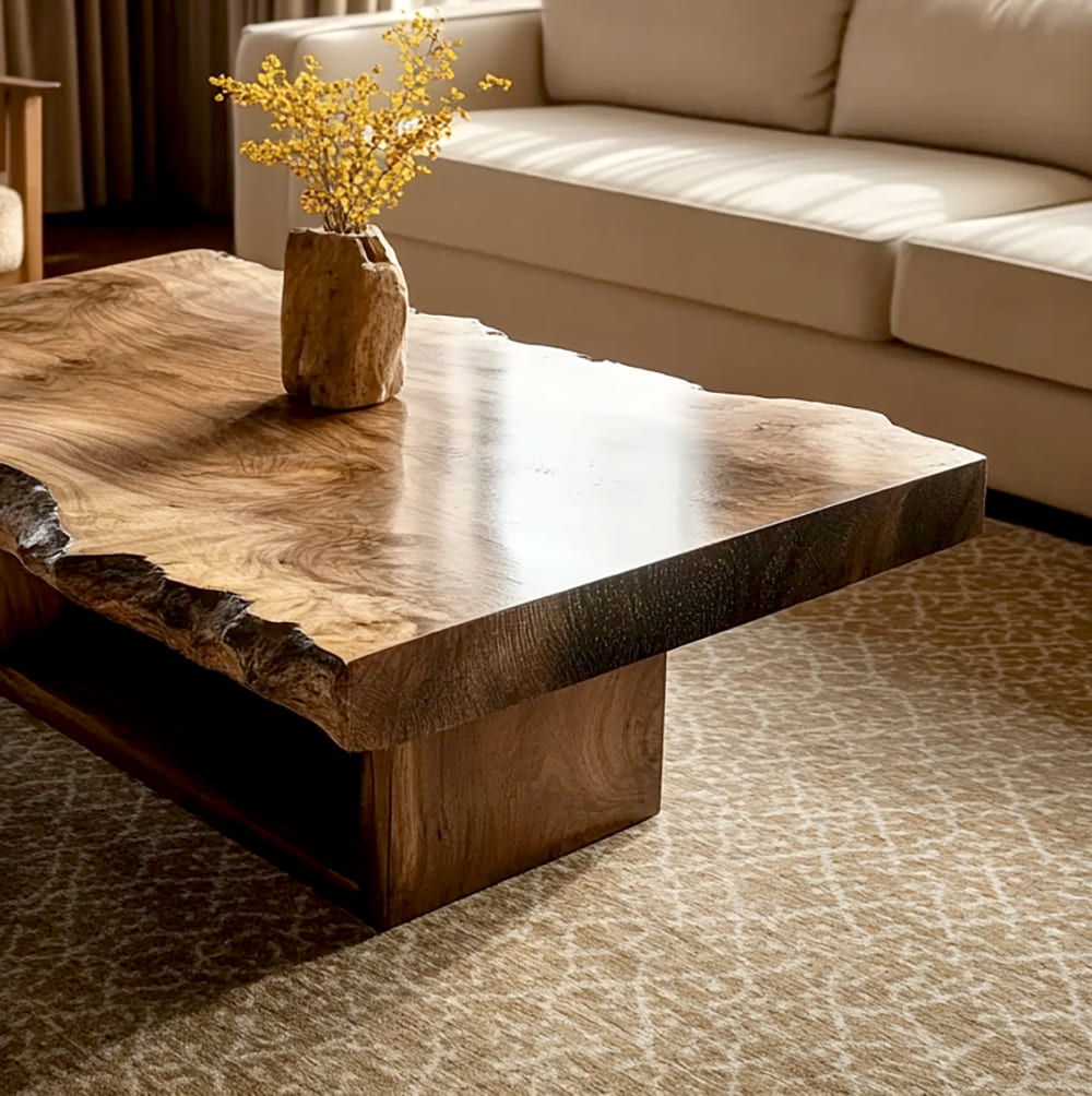 Natural Edge Irregular Solid Wood Coffee Table - Image 4