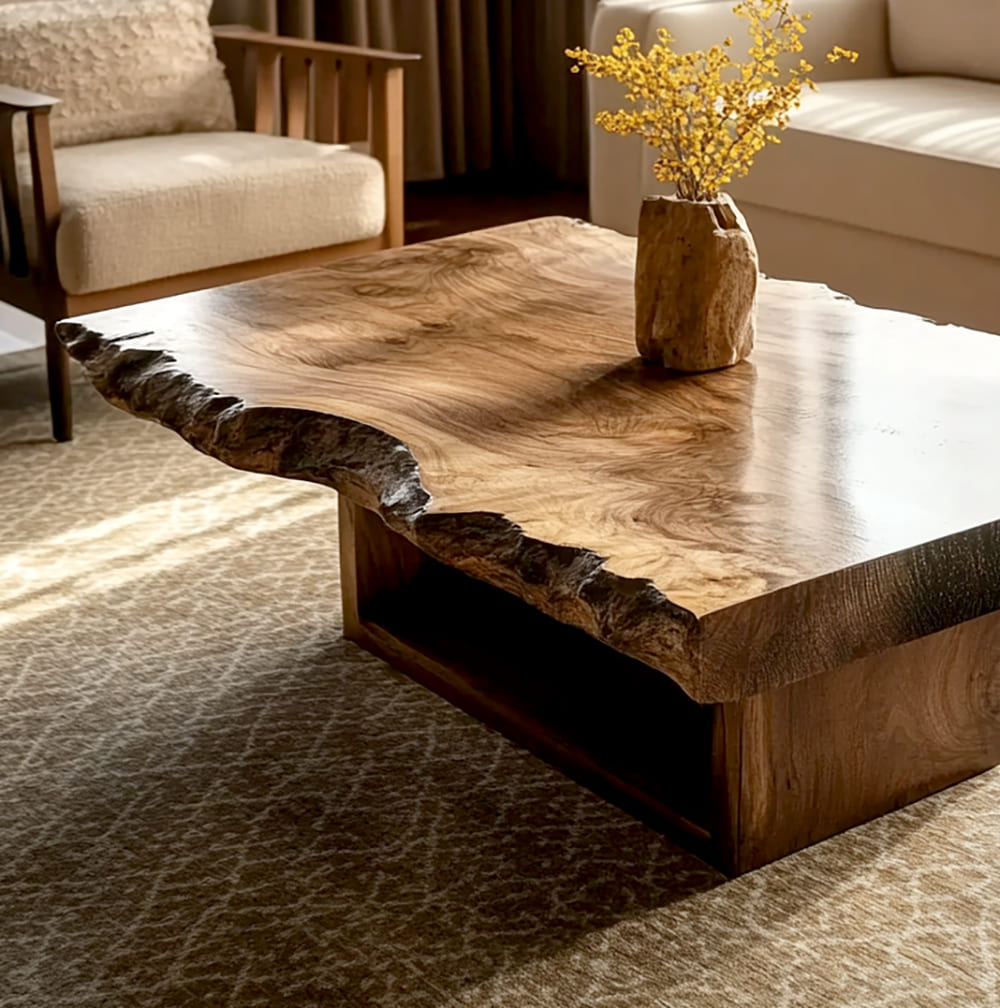 Natural Edge Irregular Solid Wood Coffee Table - Image 3
