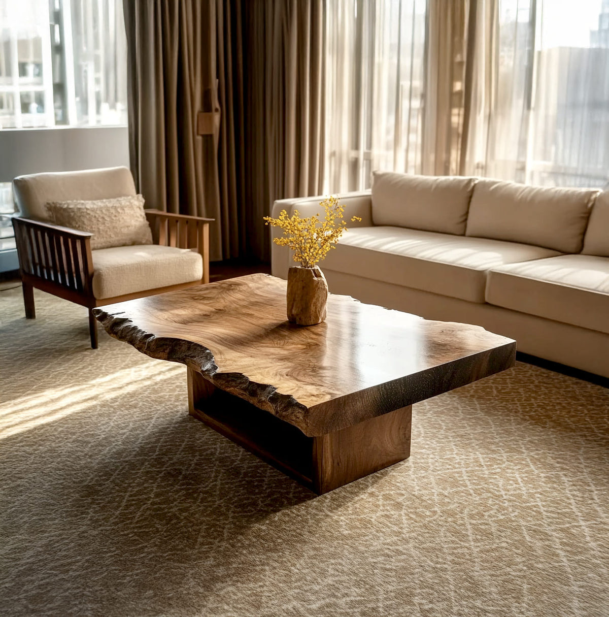 Natural Edge Irregular Solid Wood Coffee Table - Image 5