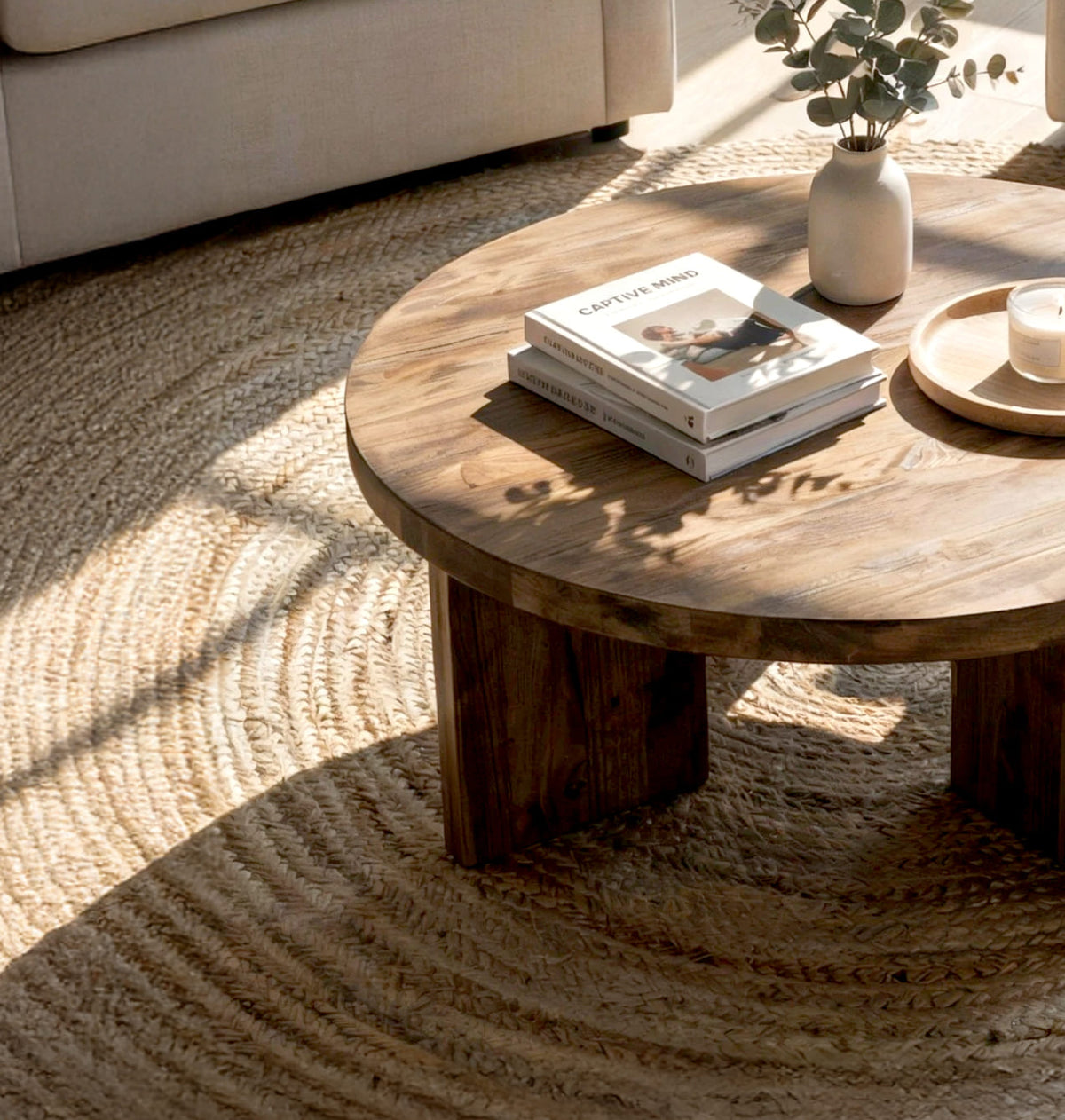 Sculptural Round Solid Wood Coffee Table - Image 3
