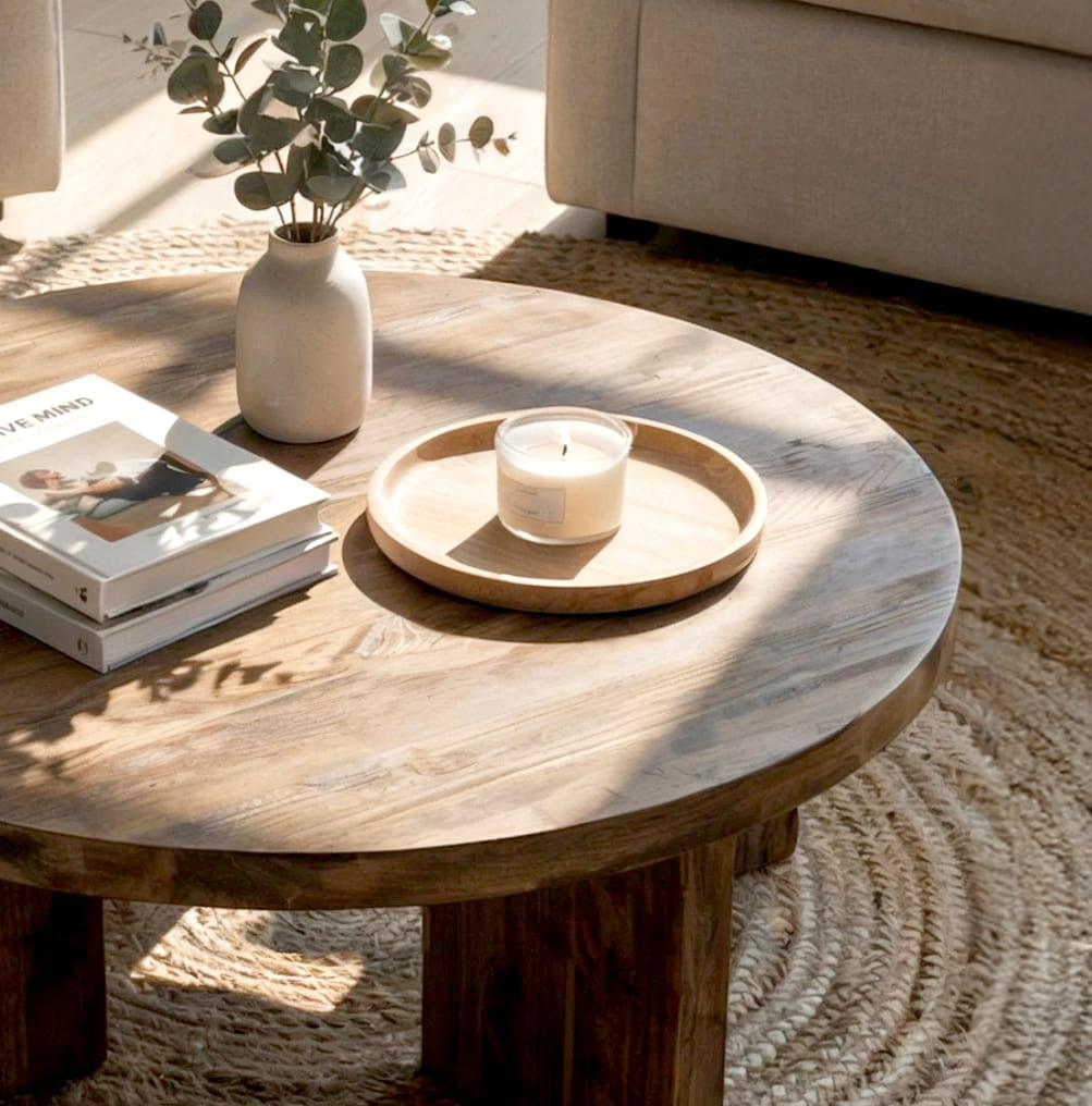 Sculptural Round Solid Wood Coffee Table - Image 4