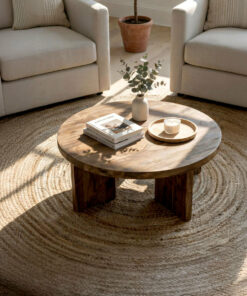 Sculptural Round Solid Wood Coffee Table