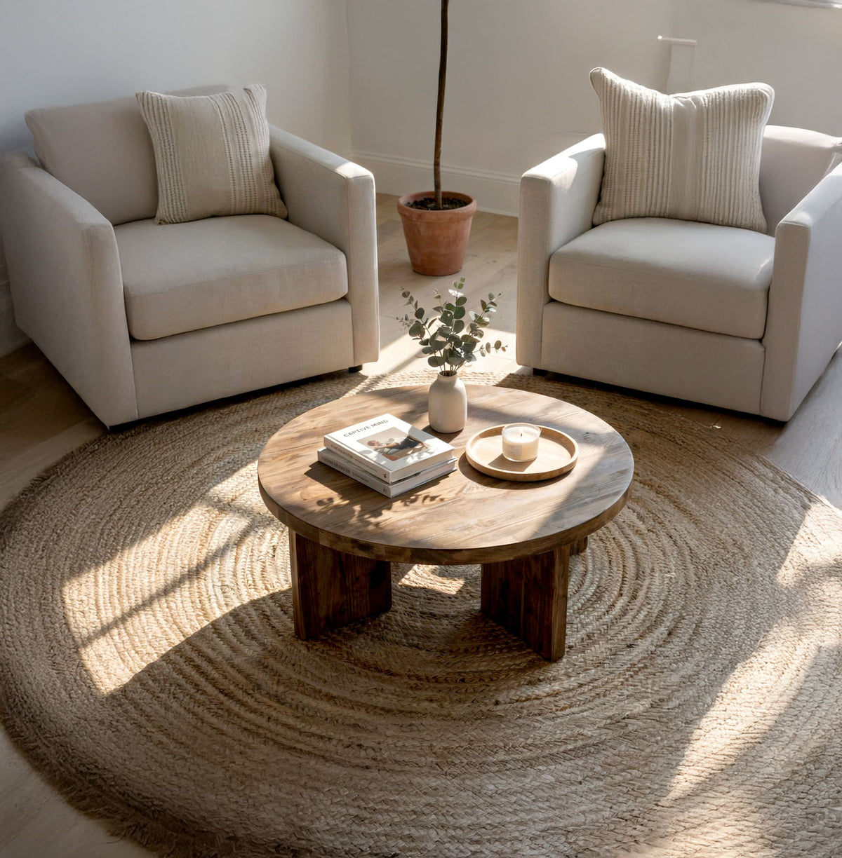 Sculptural Round Solid Wood Coffee Table - Image 5