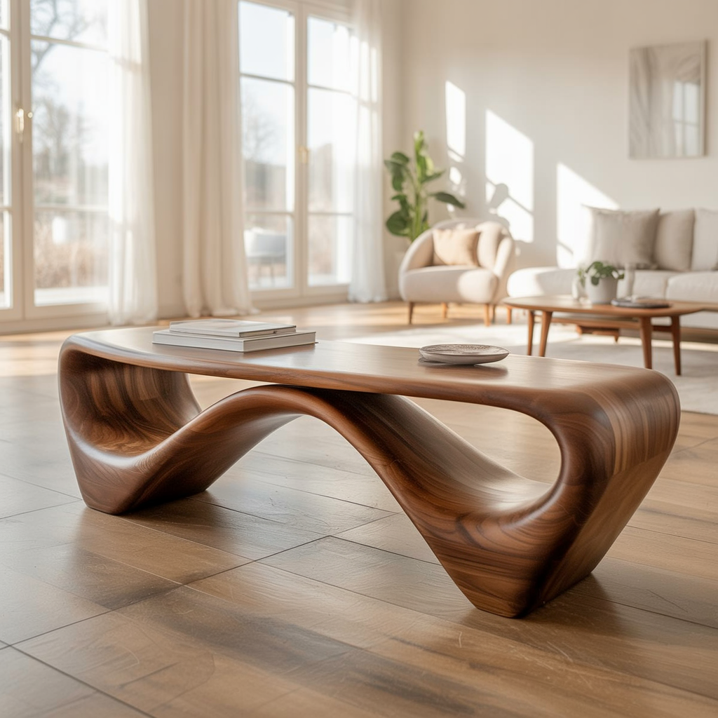 Solid Walnut Sculptural Bench