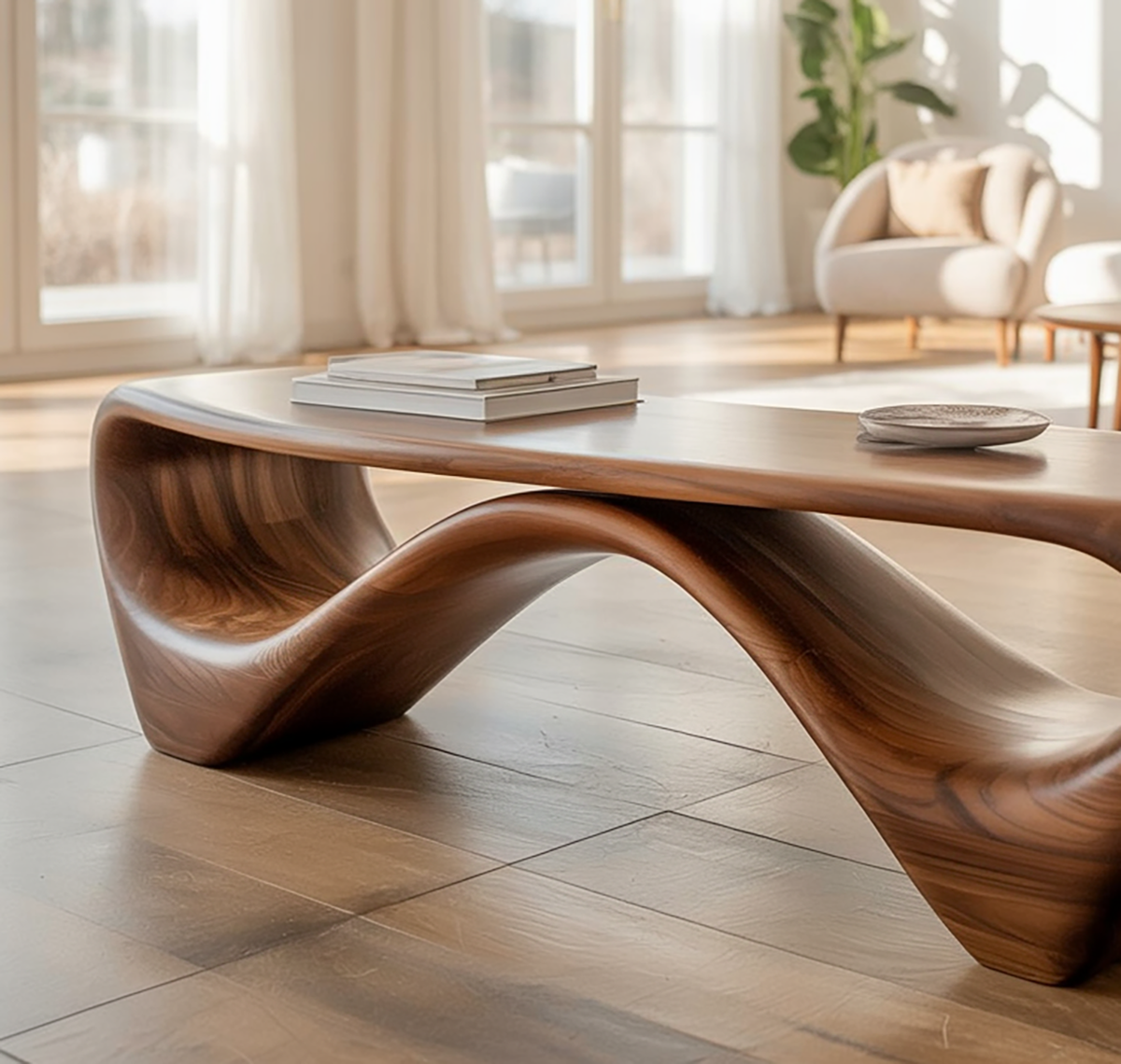 Solid Walnut Sculptural Bench - Image 3