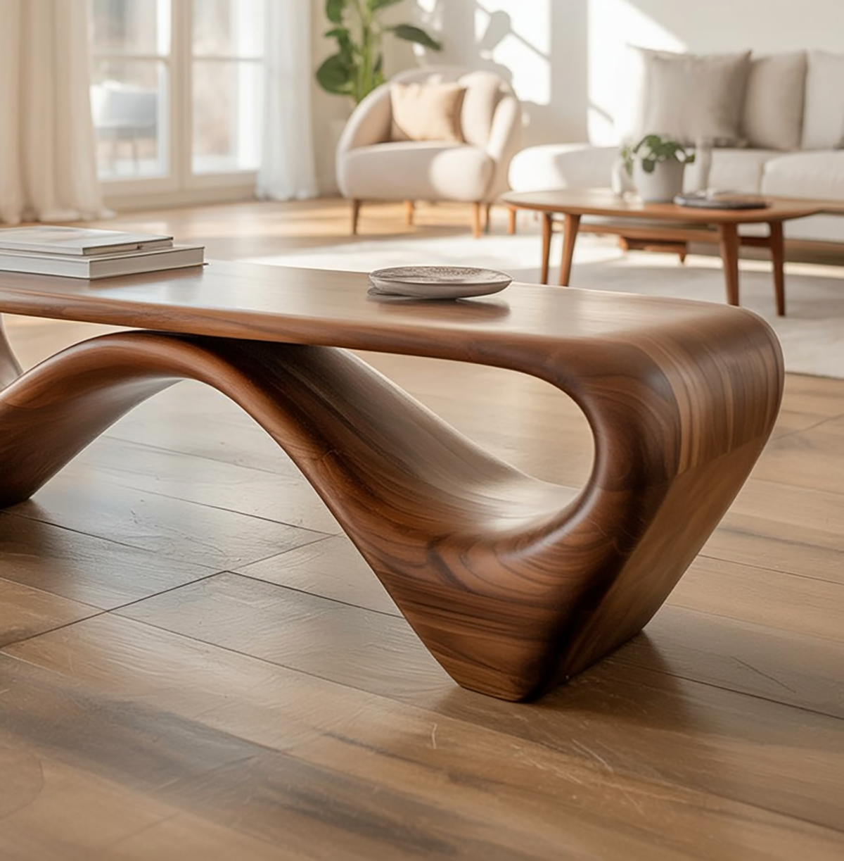 Solid Walnut Sculptural Bench - Image 4