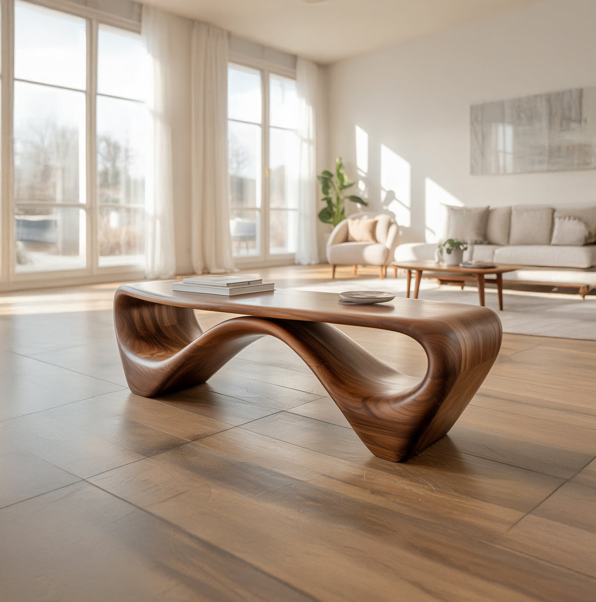 Solid Walnut Sculptural Bench - Image 5