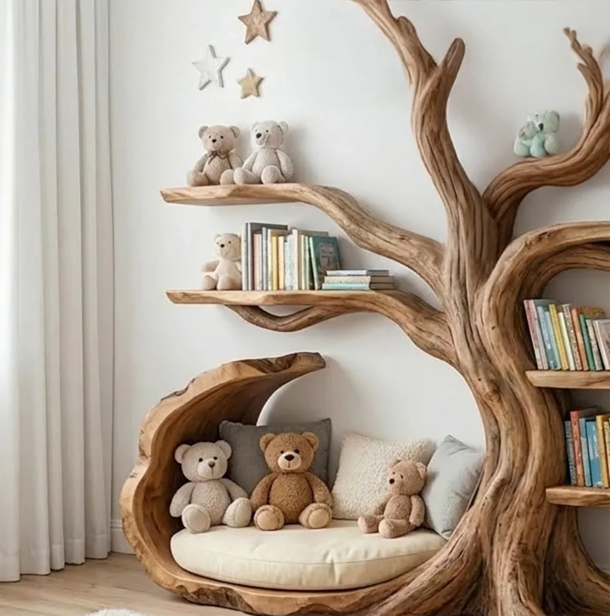 Handcrafted Solid Wood Nursery Decor & Kids' Library - Image 3