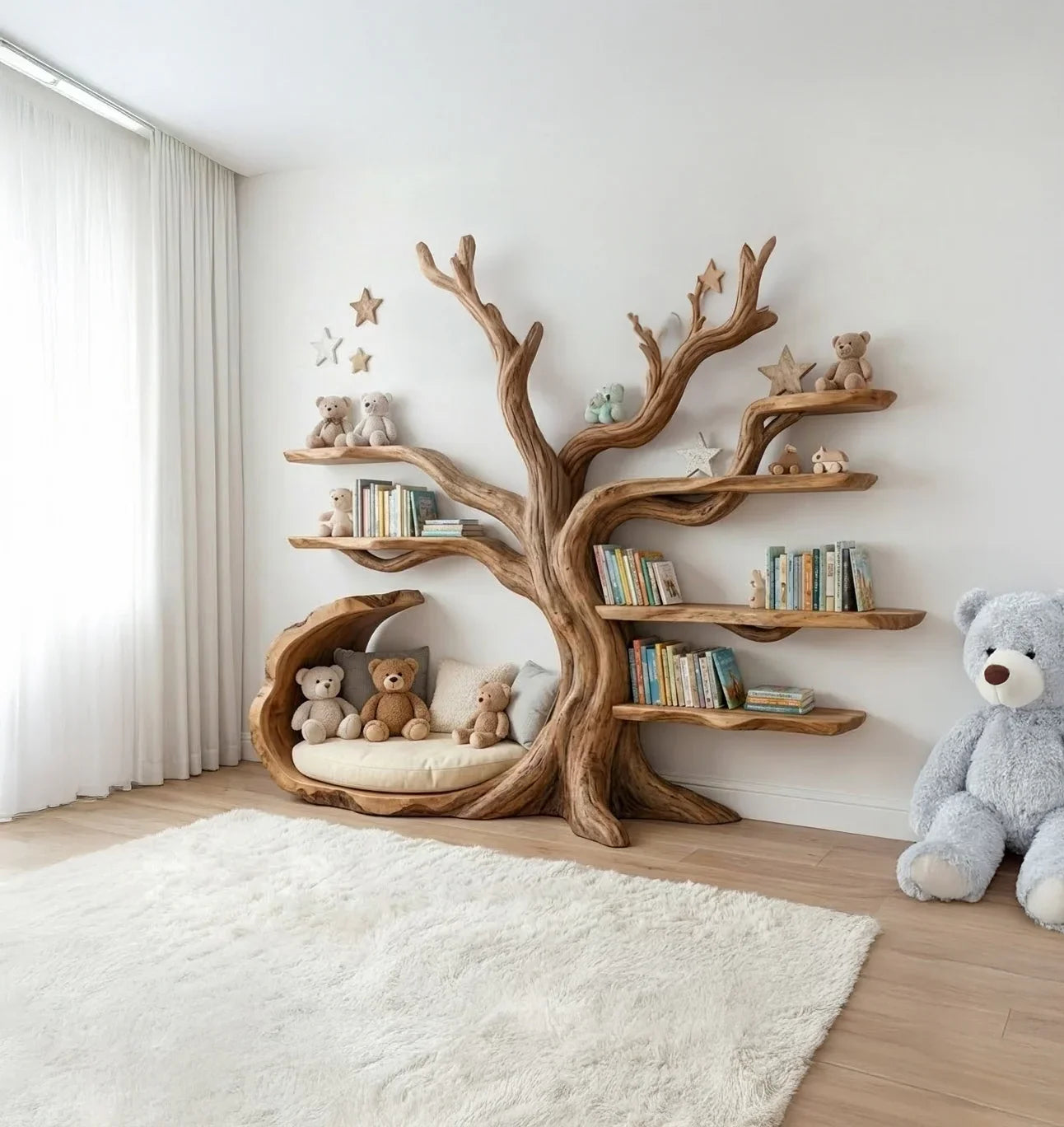Handcrafted Solid Wood Nursery Decor & Kids' Library - Image 5