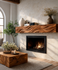 Wooden Fireplace Mantel With Wave Carved For Modern Home Decor