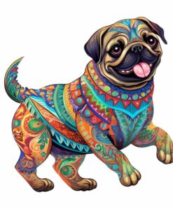 Pug Dog Wooden Jigsaw Puzzle – Unique Shaped Pieces for Adults