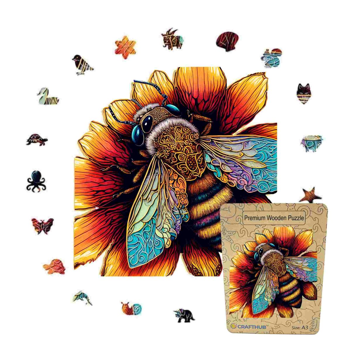 Bee Wooden Jigsaw Puzzle – Unique Shaped Pieces for Adults - Image 4