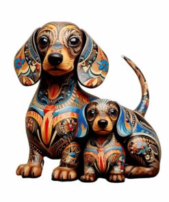 Dachshund Dog Family Wooden Jigsaw Puzzle – Unique Shaped Pieces for Adults