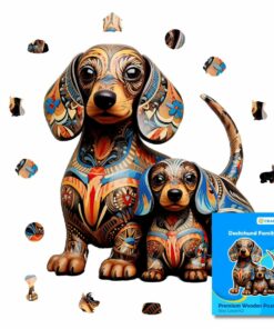 Alternative view of Dachshund Dog Family Wooden Jigsaw Puzzle – Unique Shaped Pieces for Adults
