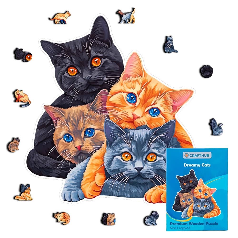 Dreamy Cats Wooden Jigsaw Puzzle – Unique Shaped Pieces for Adults - Image 2