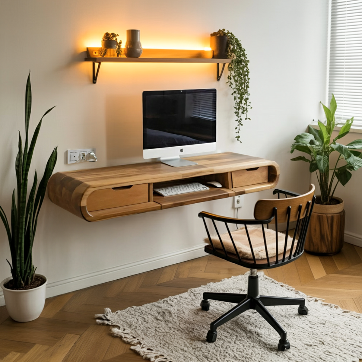 Modern Floating Wall Mounted Desk With Drawers For Bedroom And Office - Image 4