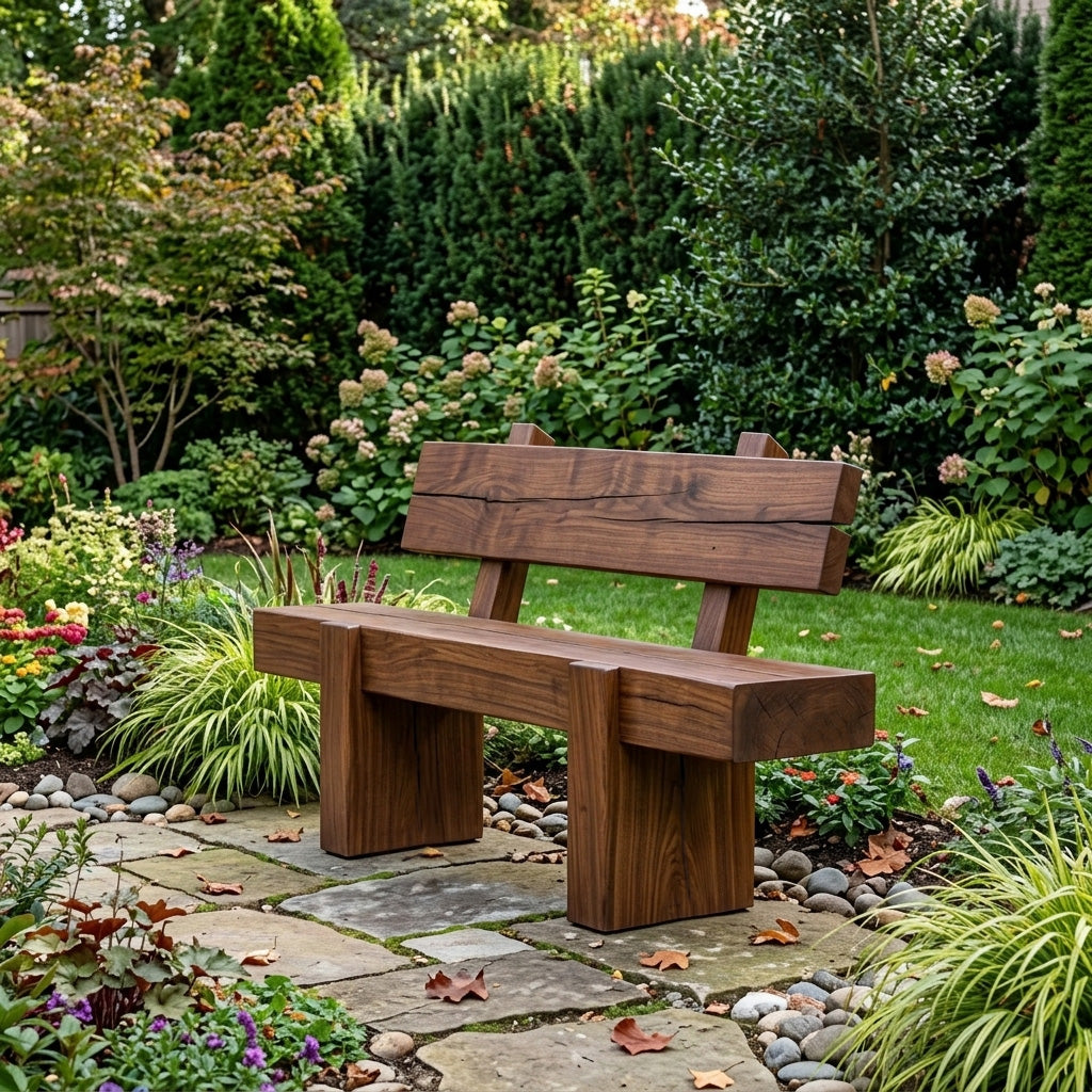 Modern Solid Wood Outdoor Bench With Charred Finish For Garden Or Patio - Image 6
