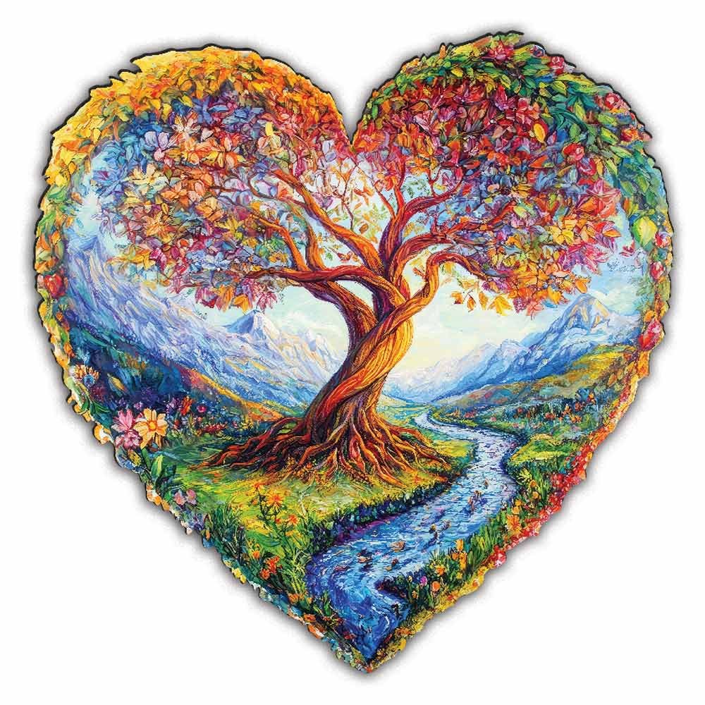 Tree of Love Wooden Jigsaw Puzzle – Unique Shaped Pieces for Adults