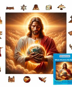 Alternative view of Whole World In His Hands Wooden Jigsaw Puzzle – Unique Shaped Pieces for Adults