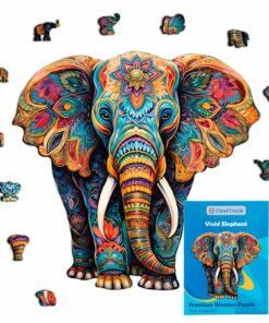 Alternative view of Vivid Elephant Wooden Jigsaw Puzzle – Unique Shaped Pieces for Adults