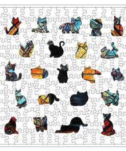 Alternative view of Stained Glass Feline Wooden Jigsaw Puzzle – Unique Shaped Pieces for Adults