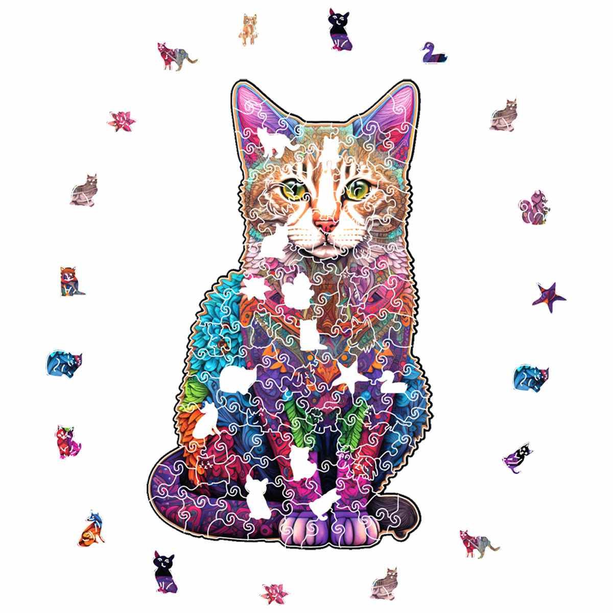 Cat Wooden Jigsaw Puzzle – Unique Shaped Pieces for Adults - Image 2
