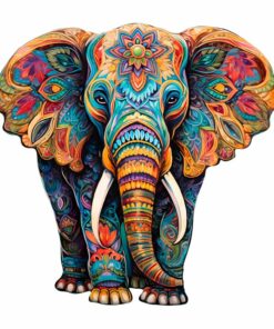 Vivid Elephant Wooden Jigsaw Puzzle – Unique Shaped Pieces for Adults