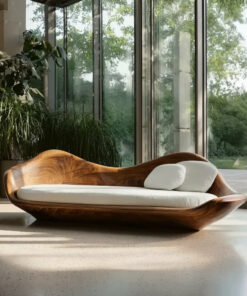 Elegant Modern Wooden Sofa With Sculptural Frame