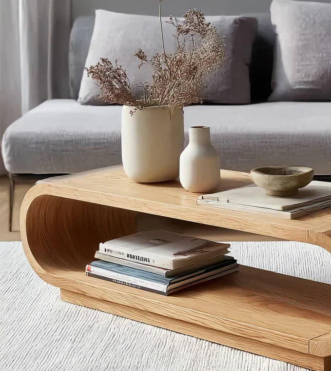 Modern Curved Wood Coffee Table - Image 3