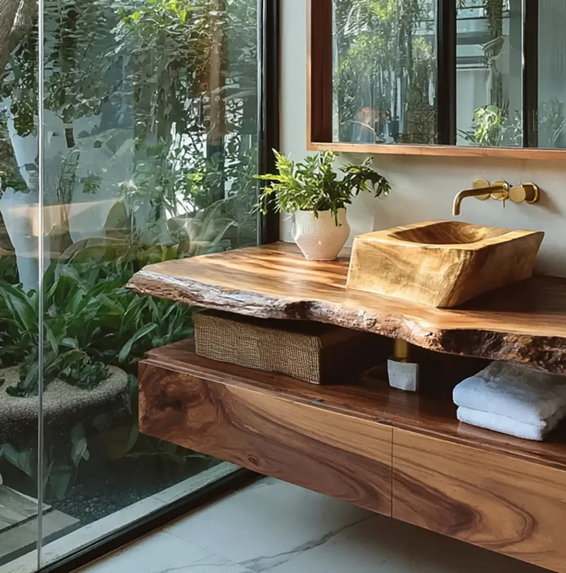 Handcrafted Solid Wood Bathroom Vanity With Storage And Rustic Design - Image 3