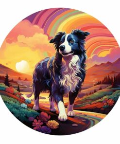 Border Collie Dog Wooden Jigsaw Puzzle – Unique Shaped Pieces for Adults