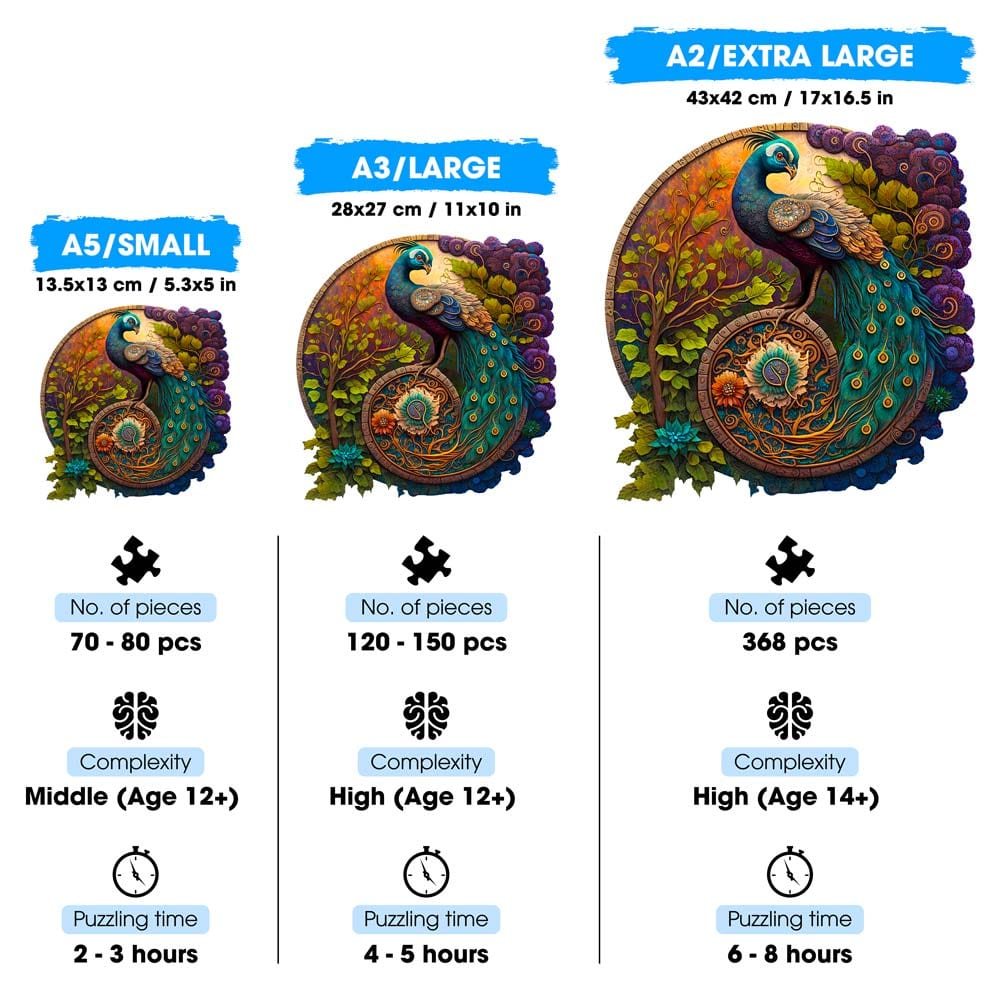 Peacock Yin Yang Wooden Jigsaw Puzzle – Unique Shaped Pieces for Adults - Image 3