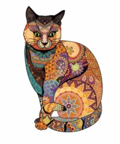Cat Inspired By Klimt Wooden Jigsaw Puzzle – Unique Shaped Pieces for Adults