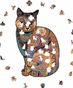 Alternative view of Cat Inspired By Klimt Wooden Jigsaw Puzzle – Unique Shaped Pieces for Adults