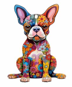 Boston Terrier Dog Wooden Jigsaw Puzzle – Unique Shaped Pieces for Adults