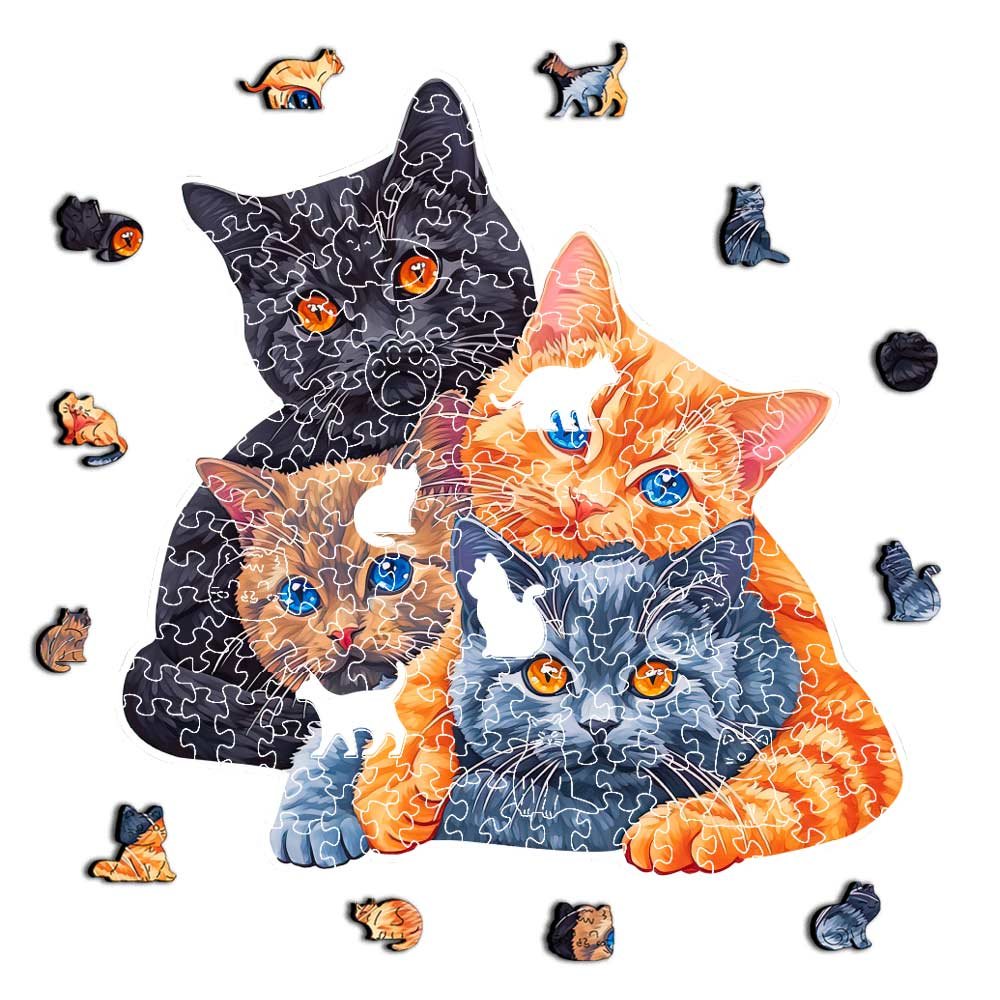 Dreamy Cats Wooden Jigsaw Puzzle – Unique Shaped Pieces for Adults - Image 3
