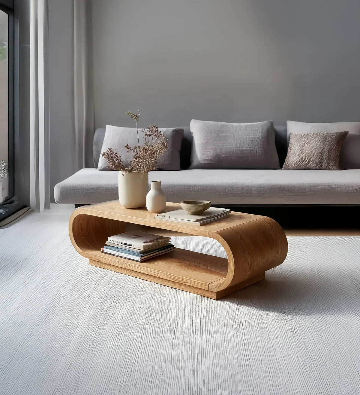 Modern Curved Wood Coffee Table - Image 5